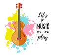 Bright card with guit and Let`s music play text