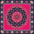 Bright carpet. Lovely tablecloth. Shawl. Bandana. Vector. Boho style. Mandala
