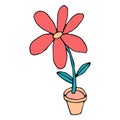 Bright cartoon doodle flower in pot isolated on white Royalty Free Stock Photo