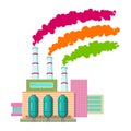 A bright cartoon drawing of a plant with three pipes, from which comes pink, orange and green smoke