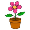 Bright cartoon flower in the clay pot isolated Royalty Free Stock Photo