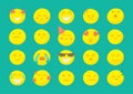 20 bright cartoon smiley faces. Large set of reactions. Emotions. Royalty Free Stock Photo