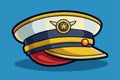 A bright cartoon-style captain hat on a blue background, ready for personalization with unique designs or colors to suit