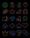 Bright casino line icons set. Vector slot-machine symbols. Royalty Free Stock Photo