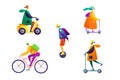 Vector graphics.Set of velo and moto transport. People go on transport