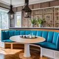 4 A bright and cheerful breakfast nook with a colorful banquette, a round table, and lots of natural light4, Generative AI