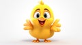 Bright, cheerful cartoon little chick. Funny happy yellow bird. Isolated on white background. Ideal for childrens