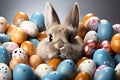 Bright and cheerful digital illustration of a cute rabbit and Easter eggs They are often used to decorate during Easter. Rabbit