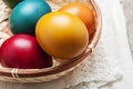 Bright and cheerful Easter rainbow color eggs