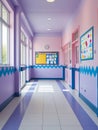 A Bright and Cheerful School Hallway with Pink Doors Royalty Free Stock Photo