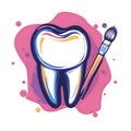 Bright and cheerful tooth illustration complemented by a paintbrush ready for creativity. Generative AI Royalty Free Stock Photo
