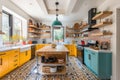 bright and cheery kitchen, with colorful accents and modern appliances