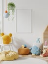 Bright children room with a simple blank wall and one 2x3 empty picture frame with white background AI Generated