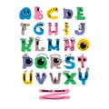 Bright children s Alphabet. Vector set of cartoon colorful alphabet written by hand. Each letter is a separate character