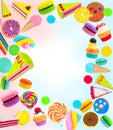 Bright children\'s background of different cakes and sweets