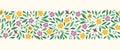 Bright Chintz Romantic Meadow Wildflowers Horizontal Vector Seamless Pattern Border