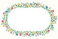 Bright Chintz Romantic Meadow Wildflowers Vector Ellipse Oval Frame