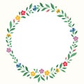 Bright Chintz Romantic Meadow Wildflowers Vector Round Frame