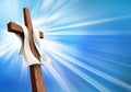 Bright Christian cross symbol with blue sky background. Crucifixion concept - resurrection Royalty Free Stock Photo