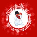 Bright Christmas background.Snowman White circles and snowflakes