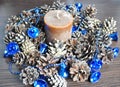 Decorations for home and office, balls, beads, bells, candle, cones, wreath