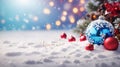 Bright Christmas Holidays background with Xmas ornament on snow Royalty Free Stock Photo