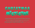 Bright Christmas mistletoe alphabet. Cute vector font with glossy turquoise color palette. Uppercase and lowercase Royalty Free Stock Photo