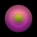 Bright circle vector sun rays. Pink yellow abstract circle on a black background. Logo .Gradient circle with rays