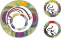 Bright circles with floral elements on white - three options Royalty Free Stock Photo