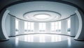 Bright circular open plan interior with sunlight, illustration ai generative