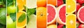 Bright citrus fruit collage with clean dividers, 7 segments, invigorating white light