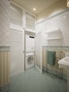 Bright classic traditional laundry room and bathroom interior