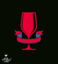 Bright classic vector goblet with decorative red ribbon, stylish
