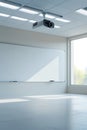 Bright classroom with ceiling projector and large whiteboard education interior Royalty Free Stock Photo