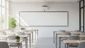 Bright Classroom with Whiteboard Projector and Desks Bathed in Sunlight school education Royalty Free Stock Photo