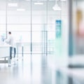 Blurred corridor in modern medical hospital laboratory office background Royalty Free Stock Photo