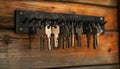 Bright and clean key rack holding various sized keys. concept of organization, home security, key management Royalty Free Stock Photo