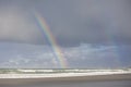 A bright and clear rainbow in a cloudy sky