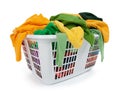 Bright clothes in laundry basket. Green, yellow. Royalty Free Stock Photo