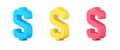 Bright collection usa dollar symbol of finance independent, richness, profit, wealth money 3d icon