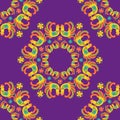 Bright color bird flower violet background pattern