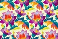 Bright color folk style floral seamless pattern.