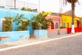 Bright color houses street fishing village, Palmeira, Cape Verde Islands Royalty Free Stock Photo