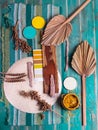 Color palette mood board for interior design and decor bohemian style Royalty Free Stock Photo