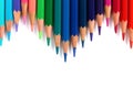 Bright color pencils horizontal wave on white background pointing downward Royalty Free Stock Photo