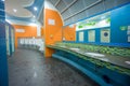 Bright color public toilet on gas station in asia