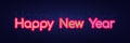 Bright color text Happy New Year on a dark background. Isolated congratulations on the holiday. Bright pink lining.