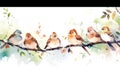 Bright Colored Background Elements with Cute Sparrows AI Generated