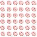 Bright colored background with realistic donuts on a white background.