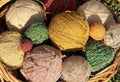 Bright, colored, beautiful balls of yarn for knitting spokes. Woolen threads.